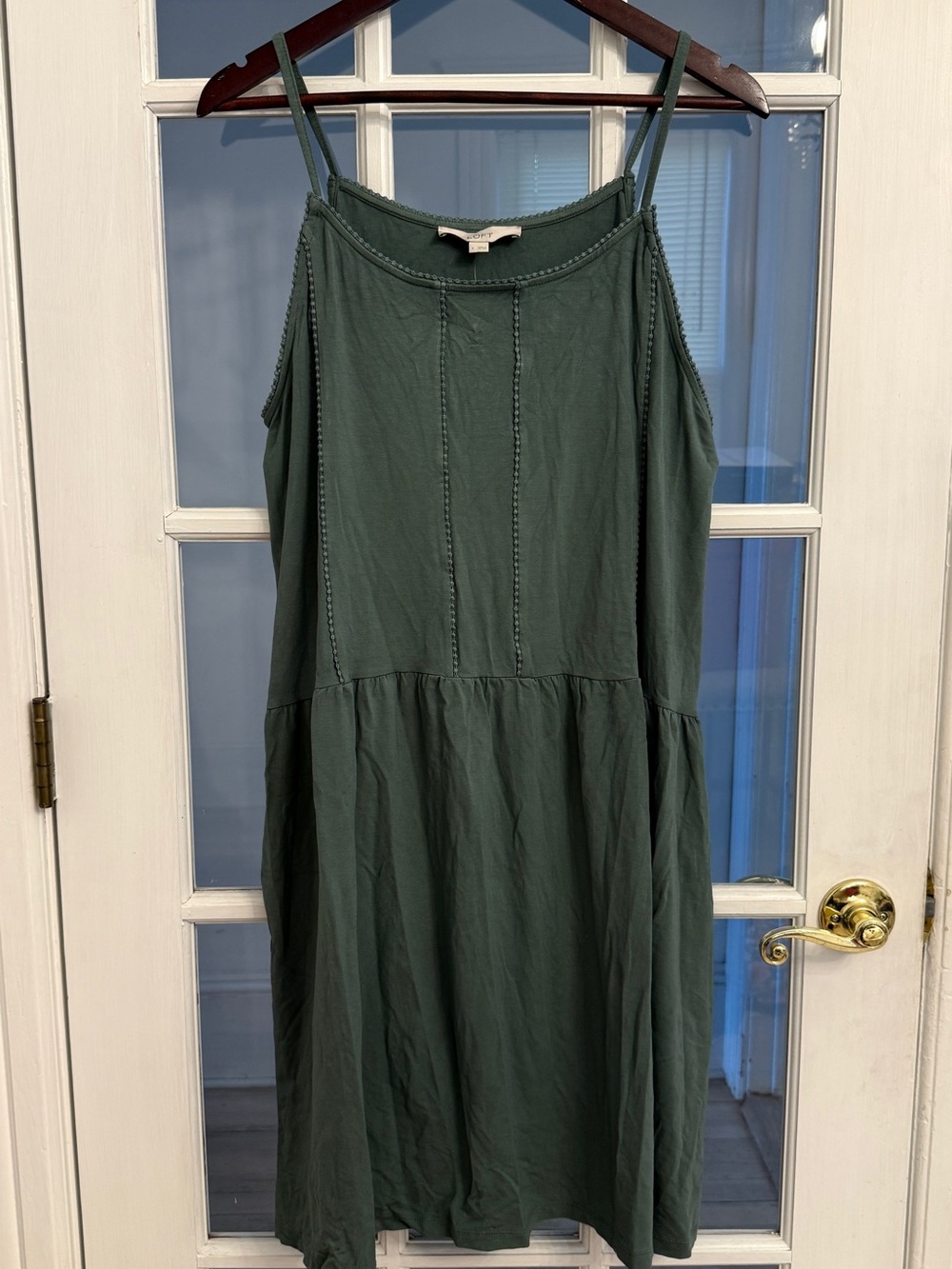 LOFT Women’s NWT Olive Green Boho Spaghetti Strap Tiered Midi Dress L